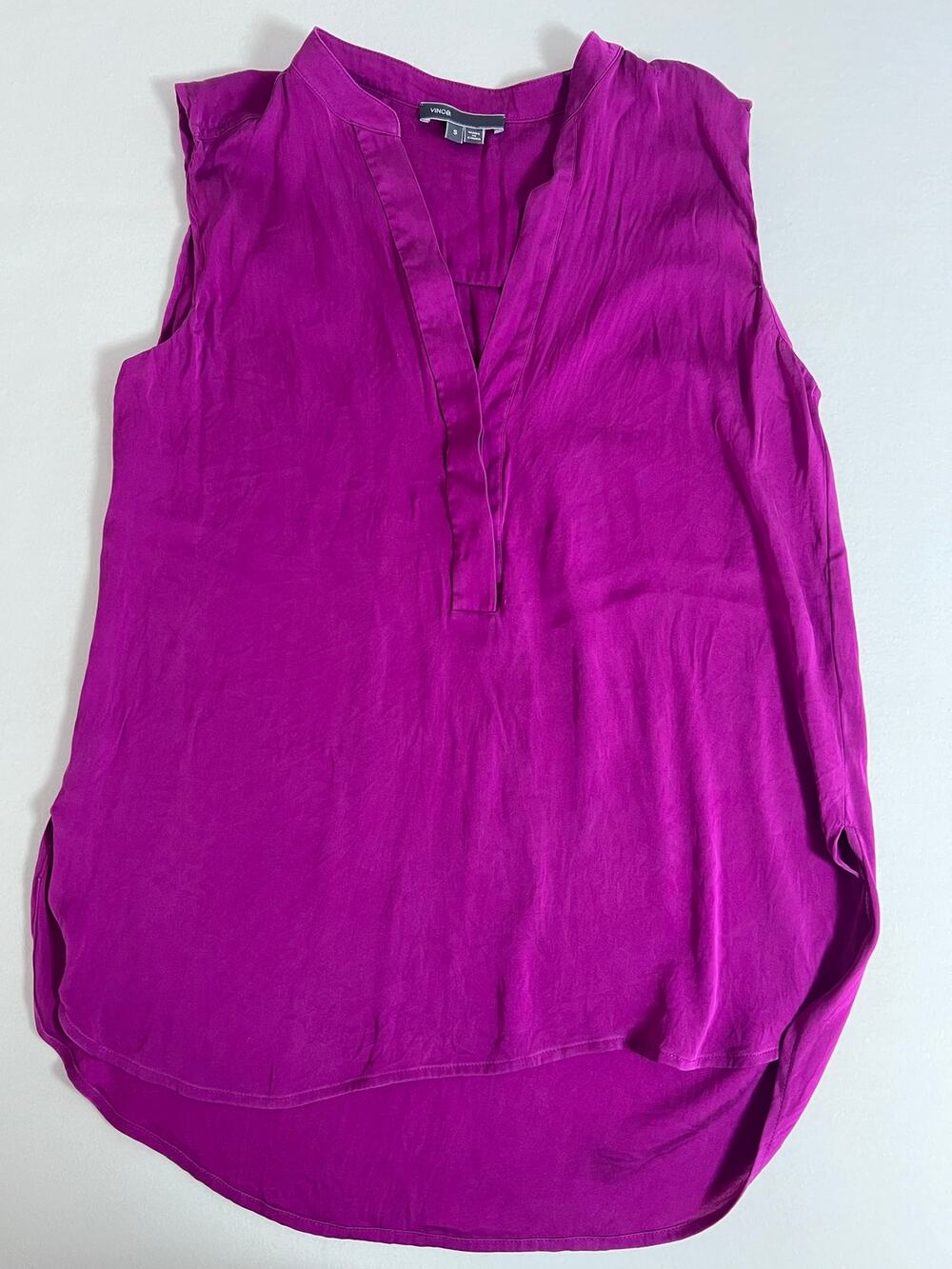 Vince 95% Silk Blouse Women S Fuchsia Magenta Sleeveless V Neck Tunic Top